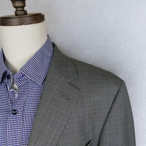 Nautica Sport Coat Blazer Mens 44L Gray Blue Plaid 2 Button